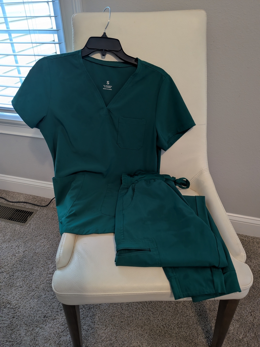 Teal Medical Scrub Set - V-Neck Top & Drawstring Pants